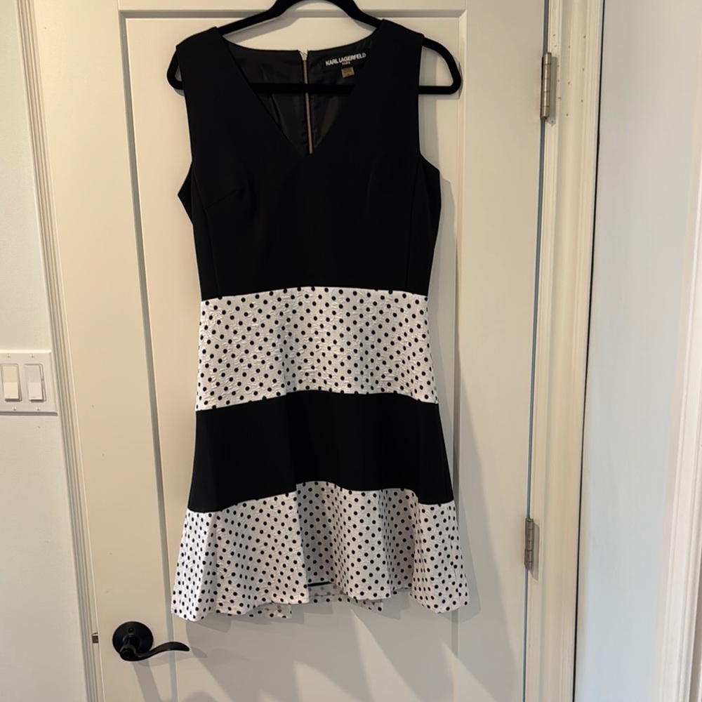 Karl Lagerfeld Black and White Fit and Flare Mini Dress